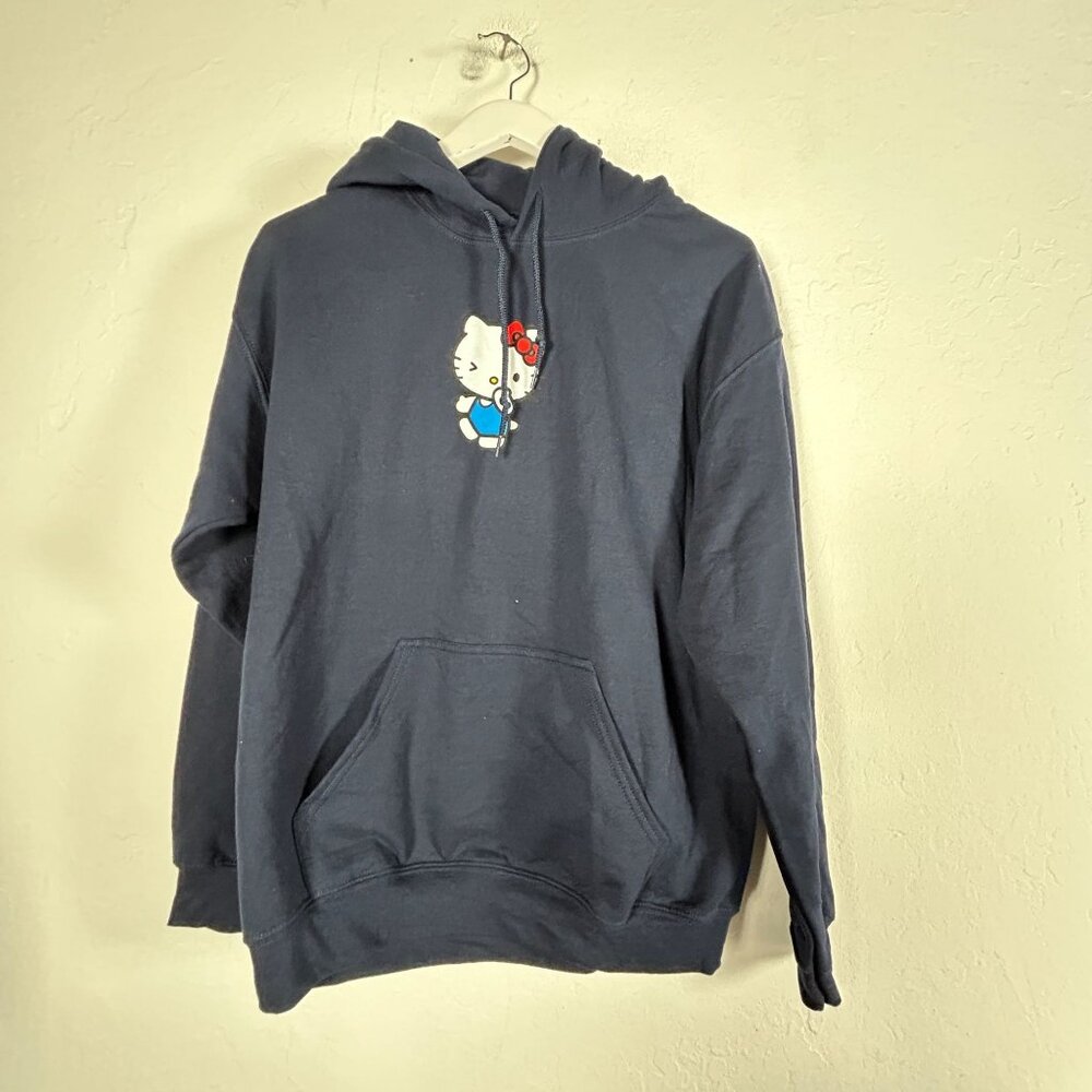 Hello Kitty by Sanrio Womens Blue Hoodie Pullover Sweatshirt Medium Pockets New